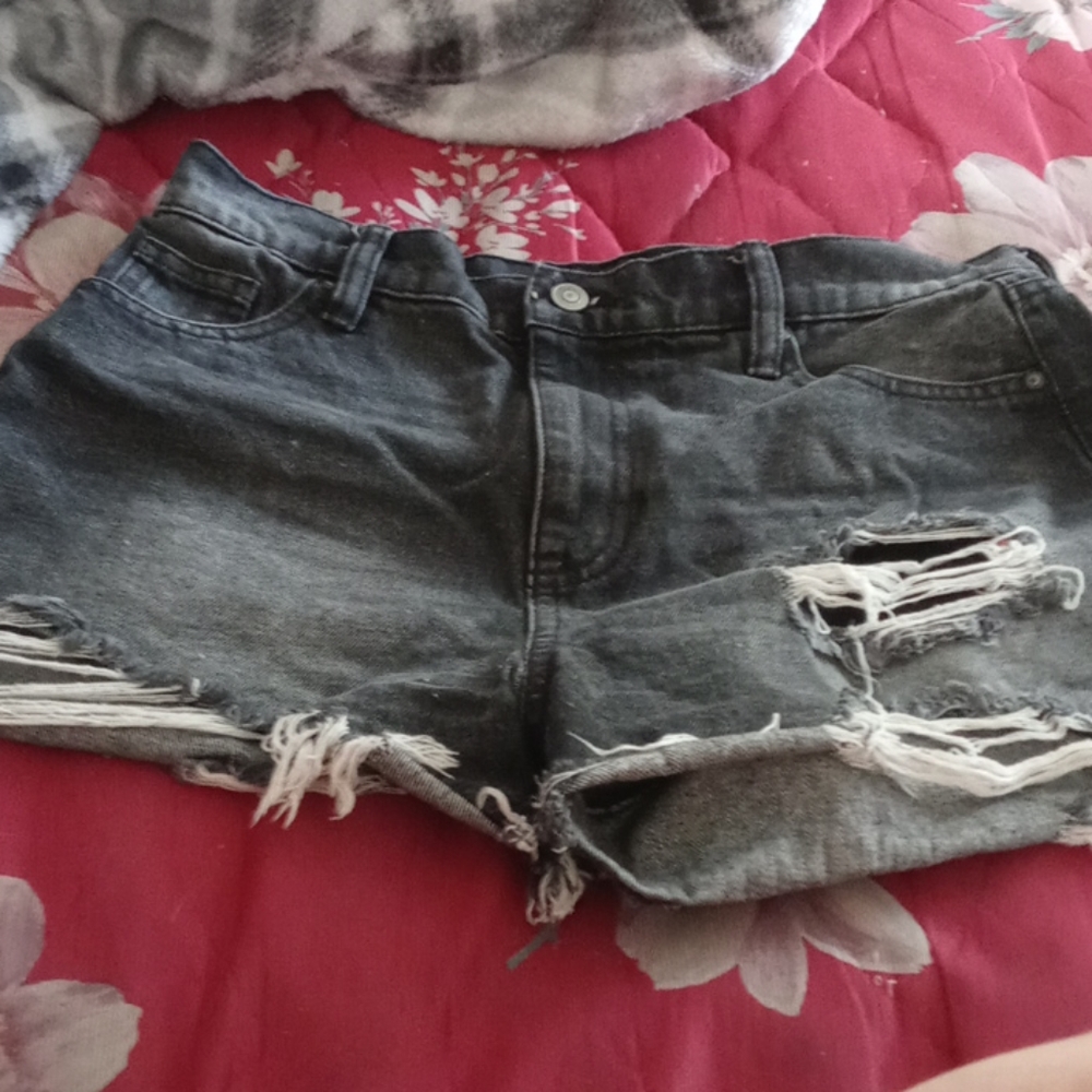 Black denim shorts